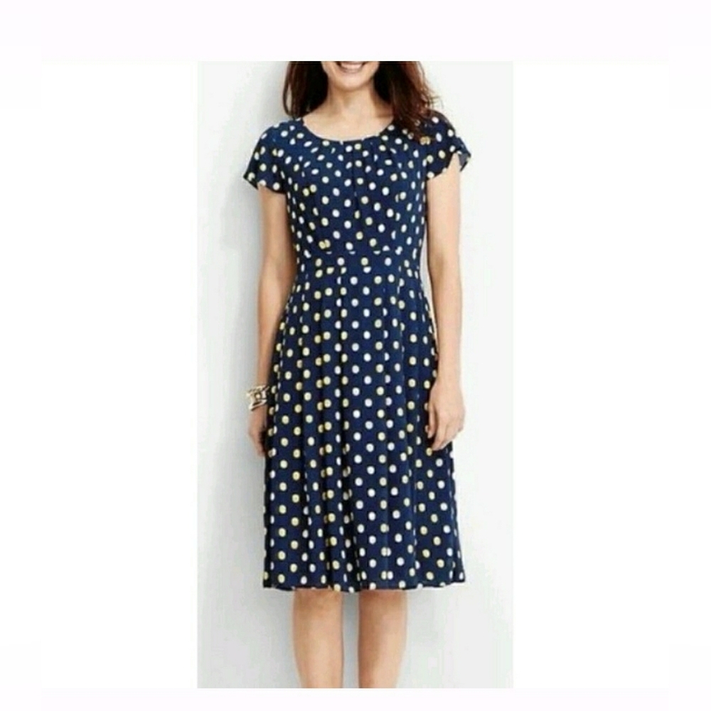 New! Talbots Blue Polka Dot dress 14P, 14 p